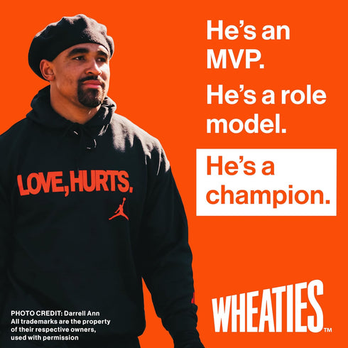 Wheaties 100% 15.6 oz Cereal, Breakfast of Champions, Jalen Hurts Cereal Box, Whole Wheat Flakes