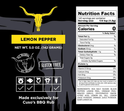Cuso Cuts Lemon Pepper BBQ Seasoning Rub, All Natural Ingredients, Spices & Rubs for Grill, BBQ & Marinade, 1 Count