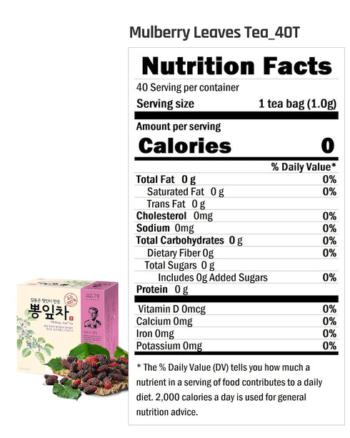 Ssanggye Wild Mulberry Leaves Tea, 1.0g X 40 Tea Bags, Premium Korean Herbal Tea, Caffeine-free