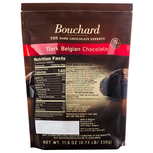 (72% Bouchard Dark Belgian Chocolate Cacao) | Individually Wrapped in Resealable Bag | No Soy, No Vanilla, No Nonsense