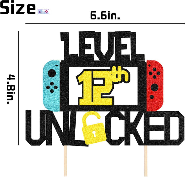 Level 12th Unlocked Cake Topper for Video Game Theme Birthday Anniversary Celebration Gaming Party