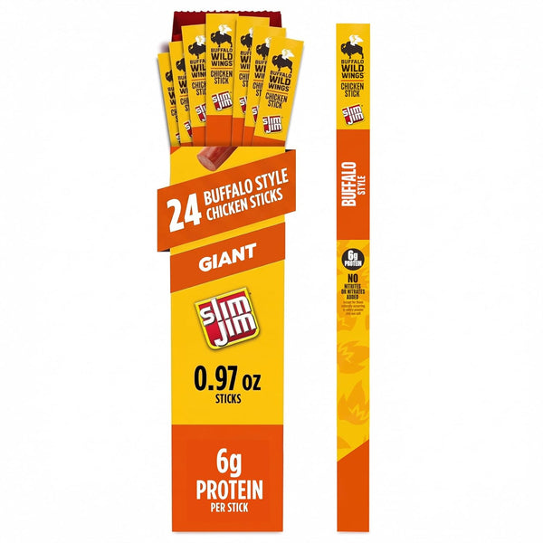 Slim Jim Giant Chicken Sticks, Buffalo Wild Wings Buffalo Style, 6g Protein
