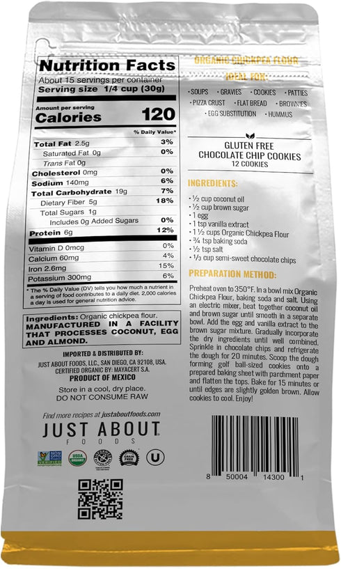 1lb (454 Pack 1 Organic Chickpea Flour g) USDA Organic Gluten Free Grain free Non GMO Kosher of | Just About Foods