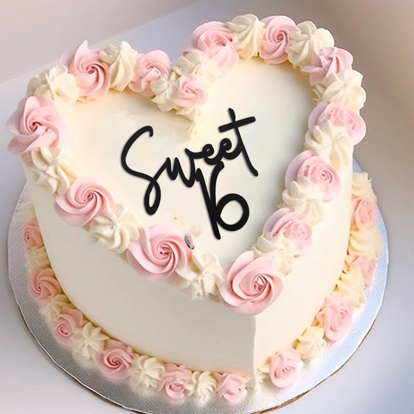 Snlioek Acrylic Sweet 16 Cake Topper,Black Happy 16th Birthday Cake Decor for Sweet