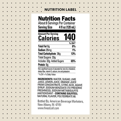 1 (33.8 Oz), (Pack 2) Finest Call Premium Juice Citrus Sour Drink Mix, Ready To Use, Liter Bottle Fl Individually Boxed