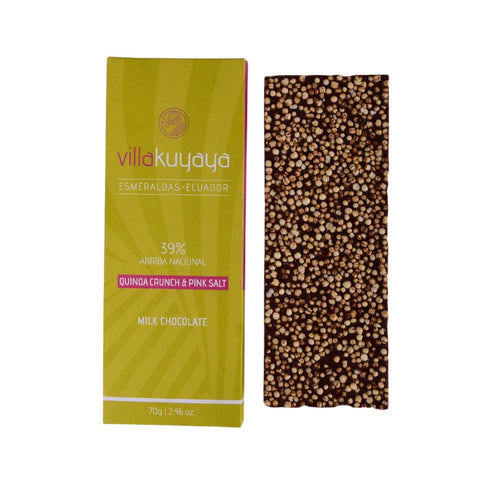 Villakuyaya Quinoa Crunch & Pink Salt Milk Chocolate 39% Smooth Ecuadorian Cacao