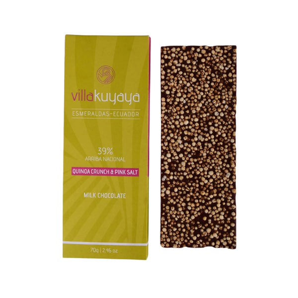 Villakuyaya Quinoa Crunch & Pink Salt Milk Chocolate 39% Smooth Ecuadorian Cacao