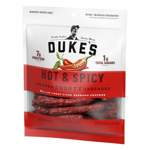7g 16 oz. Duke's Pork Hot & Spicy Smoked Shorty Sausages, Protein Per Serving