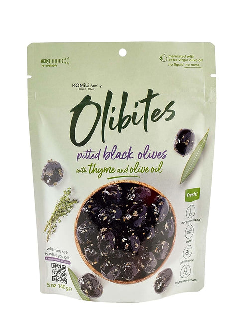 Olibites Pitted Black Olives - Fresh Olives Marinated in Extra Virgin Olive
