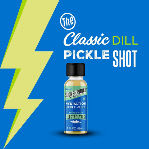 2oz, 12ct Suckerpunch Electrolyte Pickle Juice Shot, Leg and Muscle Cramp Relief, Sports Drink, Low Calorie, Gluten