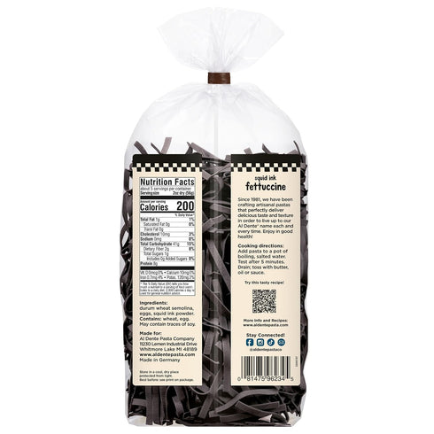 10oz (Pack 6) Al Dente Squid Ink Fettuccine All-Natural, Hand-Crafted Egg Pasta. Delicious and Versatile - Classic