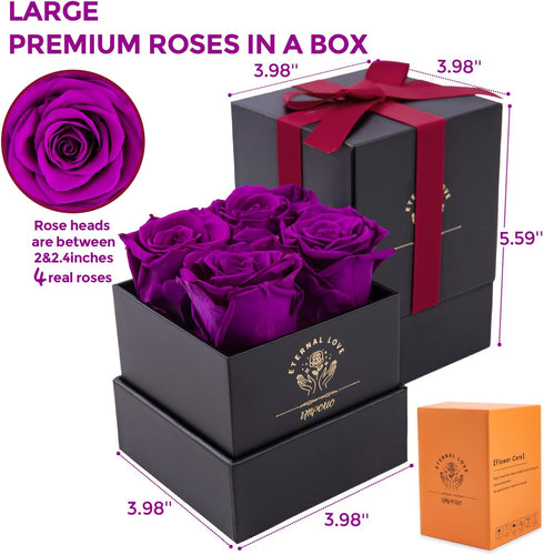 Impouo Preserved Roses Red + Purple Bundle, Flowers for Delivery Prime - Roses in a Box - Real Roses That Last a Year