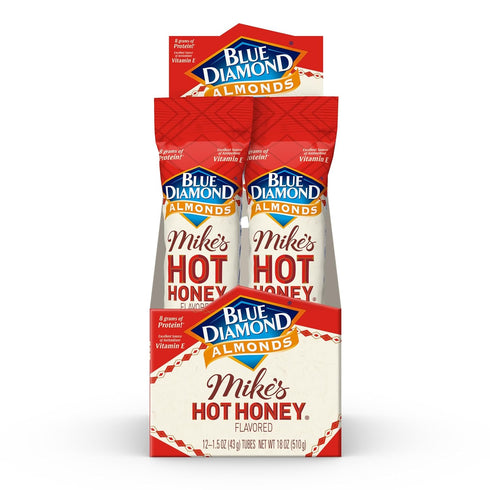 Pack 12, 1.5oz. Blue Diamond Almonds, Made with Mikes Hot Honey Infused with Chilies for a Perfect Sweet and Spicy
