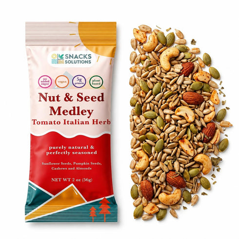 5g 2 oz (Pack 8) Snacks Solutions Nut & Seed Medley - Healthy Snack & Salad Topper with Plant Protein, Vegan & Gluten