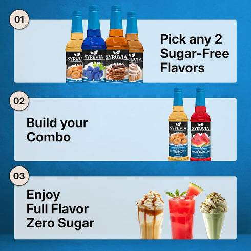 25.4 oz 2 Pack Syruvia Sugar Free Coffee Syrup Choose Your Flavors Custom Bundle Premium Flavored Syrup for Coffee
