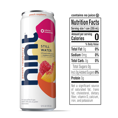 12 Oz (Pack 12) Hint Canned Water, Peach Raspberry - Purified Flavored Water with Zero Calories, Natural Flavors