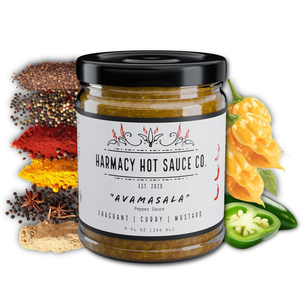 HARMACY HOT SAUCE Avamasala - Curry Mustard Pepper Sauce by , 9oz, Small-Batch Gourmet Spicy
