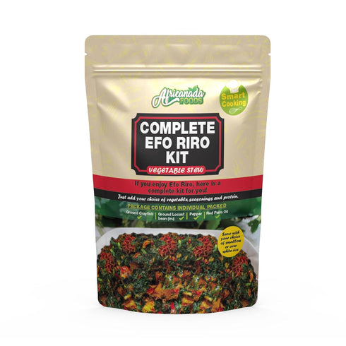 Africanada Foods Complete Efo Riro Kit with Pepper, Crushed Pepper, Locust Beans, Ground Crayfish, Red Palm Oil | Easy