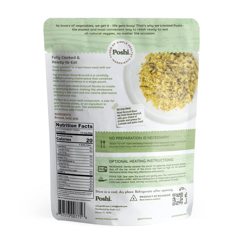 (7oz, 6 Pack) POSHI Riced Broccoli | All Natural, Fully Cooked, Ready to Eat, Non-GMO, Low Calorie + Carb, Gluten Free