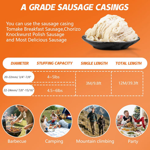 '-12M/39ft,22-24mm Natural Sheep Sausage Casing,Edible Casings for Sausage Making,Grade A,Great for Snack Sticks,Italian