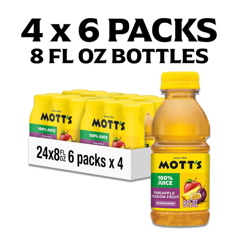 100% 8 oz 24 Count (4 Packs 6) Motts Pineapple Passion Fruit Juice Blend, fl bottles