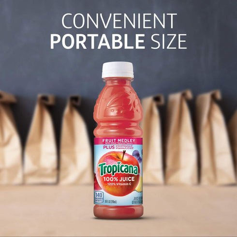 100% 10 Oz (Pack 24) Tropicana Fruit Medley Juice,Single Serve, Fl Bottles of - Real Fruit Juice, Vitamin C, B & E