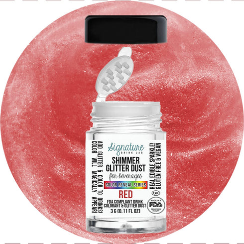 Color Series Shimmer Glitter Dust for Beverages, 3 Gram Sprinkler (Red)