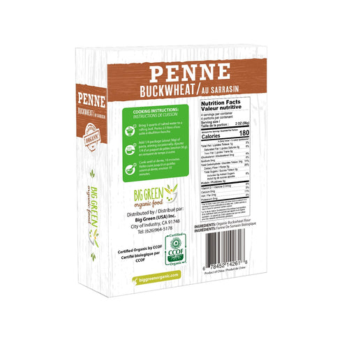 8.8oz, 100% (5) Big Green Organic Food- Organic Buckwheat Penne, buckwheat, Gluten-Free, Non-GMO, Vegan