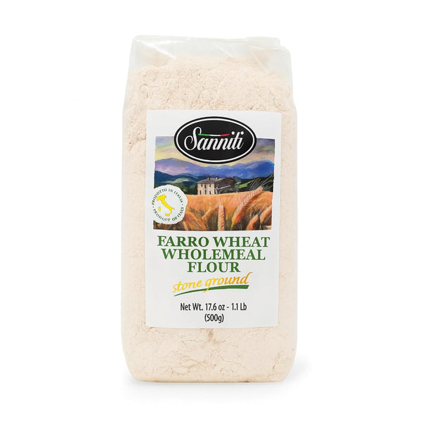 Sanniti Farro Wheat Wholemeal Flour, Stone Ground 17.6 oz (500g) Bag Premium
