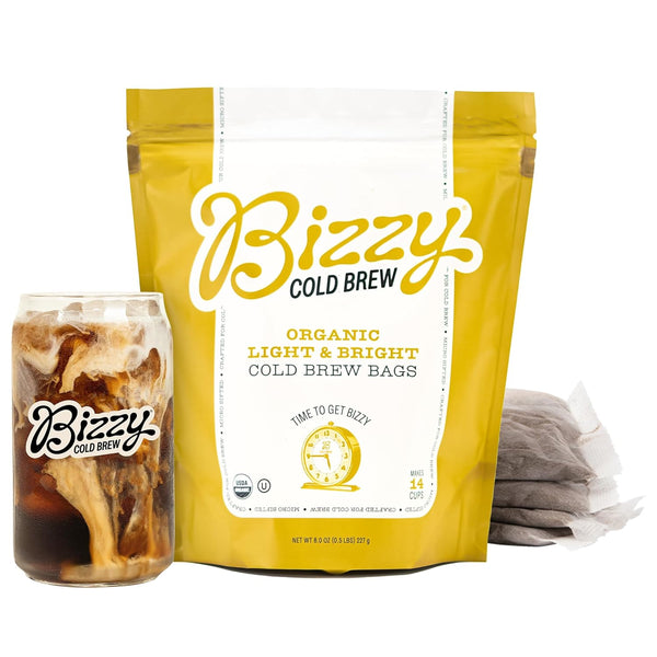 Bizzy Organic Cold Brew Coffee - Light & Bright Blend, Coarse Ground Light Roast, Micro Sifted, Specialty Grade, 100%