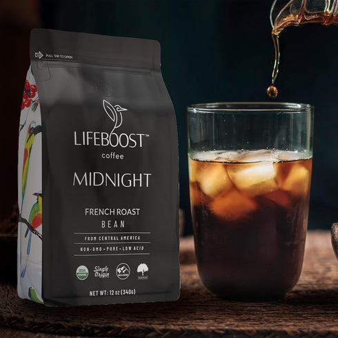 12 Lifeboost Midnight French Roast Coffee Beans - Single Origin Non-GMO USDA Organic Low Acid French Roast Coffee