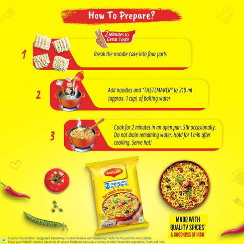 2-Minute (280g MAGGI Instant Masala Noodles, Iron Fortified, Made With Premium Spices Pouch)
