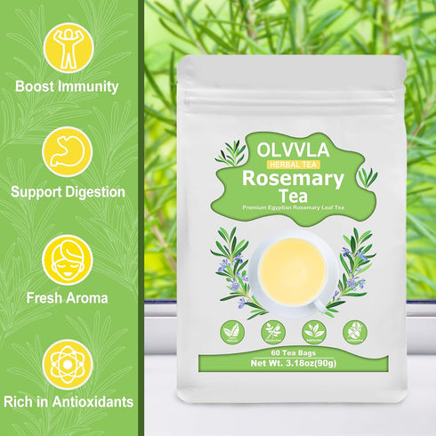 1.5g 60 Count Olvvla - Rosemary Tea Bags - X - Pure Natural Dried Rosemary Leaves - Cultivated in Egypt - Non-GMO