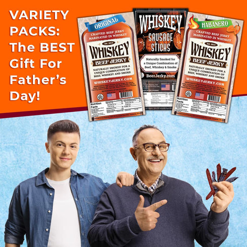 3-Packs, BeerJerky.com, Beef Marinated in Whiskey and Sausage Sticks Marinated in Whiskey, Variety Jerky Gifts for Men