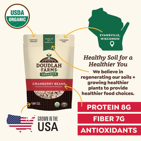 1 lb Organic Dried Cranberry Beans - Non-GMO, USDA Organic, Farmed From Regenerative Soil, Tested Clean Certified