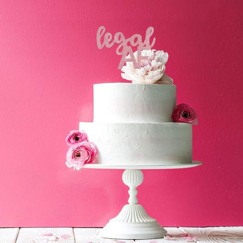 Legal AF Birthday Cake Topper for 18th/19th/21st Birthday Party Decorations, Double Sided Rose Gold Glitter