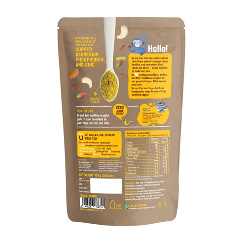 3.52 Oz (100g) Slurrp Farm Nut Powder for Kids | Almond, Cashew, Pistachio with Saffron & Turmeric | No Added Sugar |