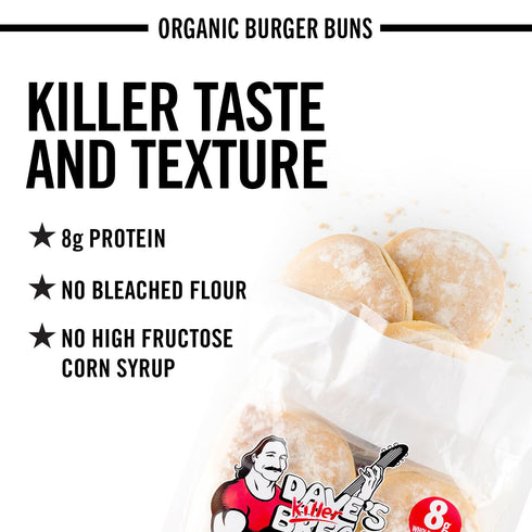 8 Count Dave's Killer Bread Burger Buns Done Right, Organic White Bread Hamburger Buns