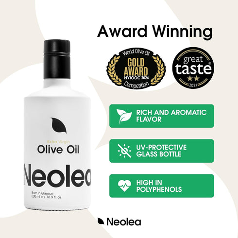 16.9 oz 500ml Neolea Greek Extra Virgin Olive Oil Single Origin, Early Harvest, High Polyphenol From Koroneiki Olives