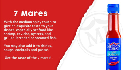 7 10,800 5 Oz (Pack 6) Mexico Lindo Mares Hot Sauce | Perfect for Fish & Seafood | Scoville Level | Spicy Flavor | Fl