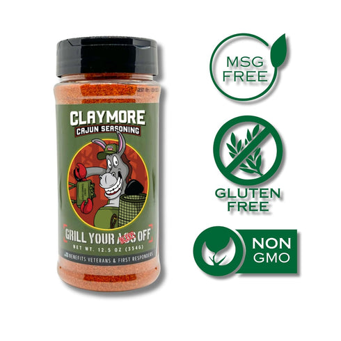 12.5oz Grill Your As* Off Claymore Cajun Seasoning Spicy Blend for Meats & Seafood MSG & Gluten Free USA Made & Veteran