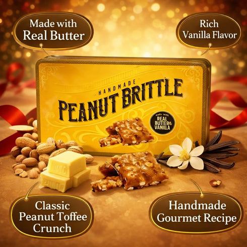 Generic Pack 1, 12 oz Handmade Peanut Brittle Candy of Tins Classic Crunchy Peanut Toffee Snack Made with Real Butter