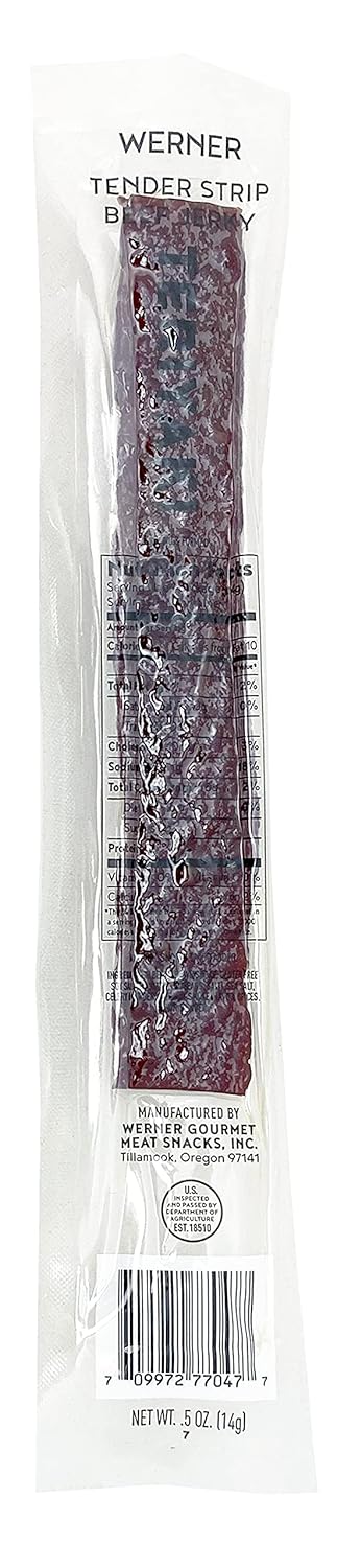 Pack 18 Werner Tender Beef Jerky Strips - of Individually Wrapped Beef Jerky Strips - Made in the USA (Teriyaki)