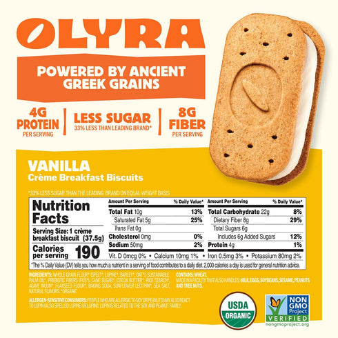 5.3 OZ Olyra Organic Vanilla Cream Filled Breakfast Biscuit