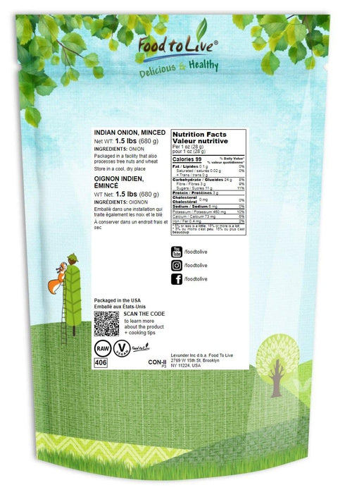 1.5 Food to Live Minced White Onion, Pounds Dried Onion Flakes, Vegan, Bulk Spice. Great Alternative for Fresh Onions.