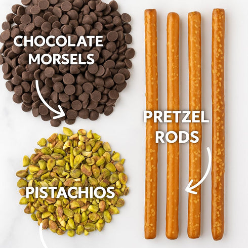 The Brittle Box Candy Co. 16 Pack Pistachio Chocolate Covered Pretzel Rods Hand-Dipped, Made Fresh to Order