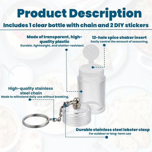 Generic 2 Mini Garlic Powder Keychain Bottle Travel Spice Jar Small AS Container w/ Labels Portable Salt & Pepper