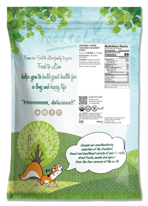 2.5 Food to Live Organic Toasted Coconut Chips, Pounds - Non-GMO, Desiccated Coconut Flakes, Unsweetened, Unsulfured