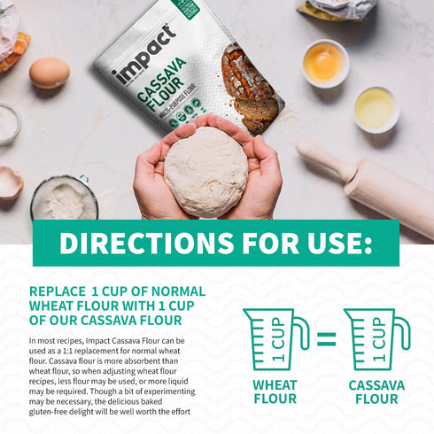 2lb Impact - Conventional Cassava Flour, Gluten, Grain, Dairy, Soy & Nut Free, Vegan, Non-GMO, Fine Texture