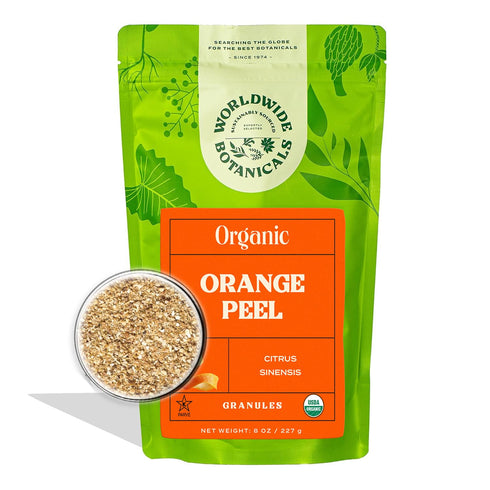 Worldwide Botanicals Organic Orange Peel, Granules 8 ounces - 100% Citrus sinensis
